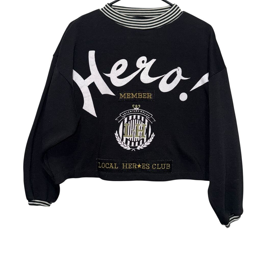 Vintage 80’s Varsity Style Black Local Hero Cropped Sweatshirt MED Spiegel